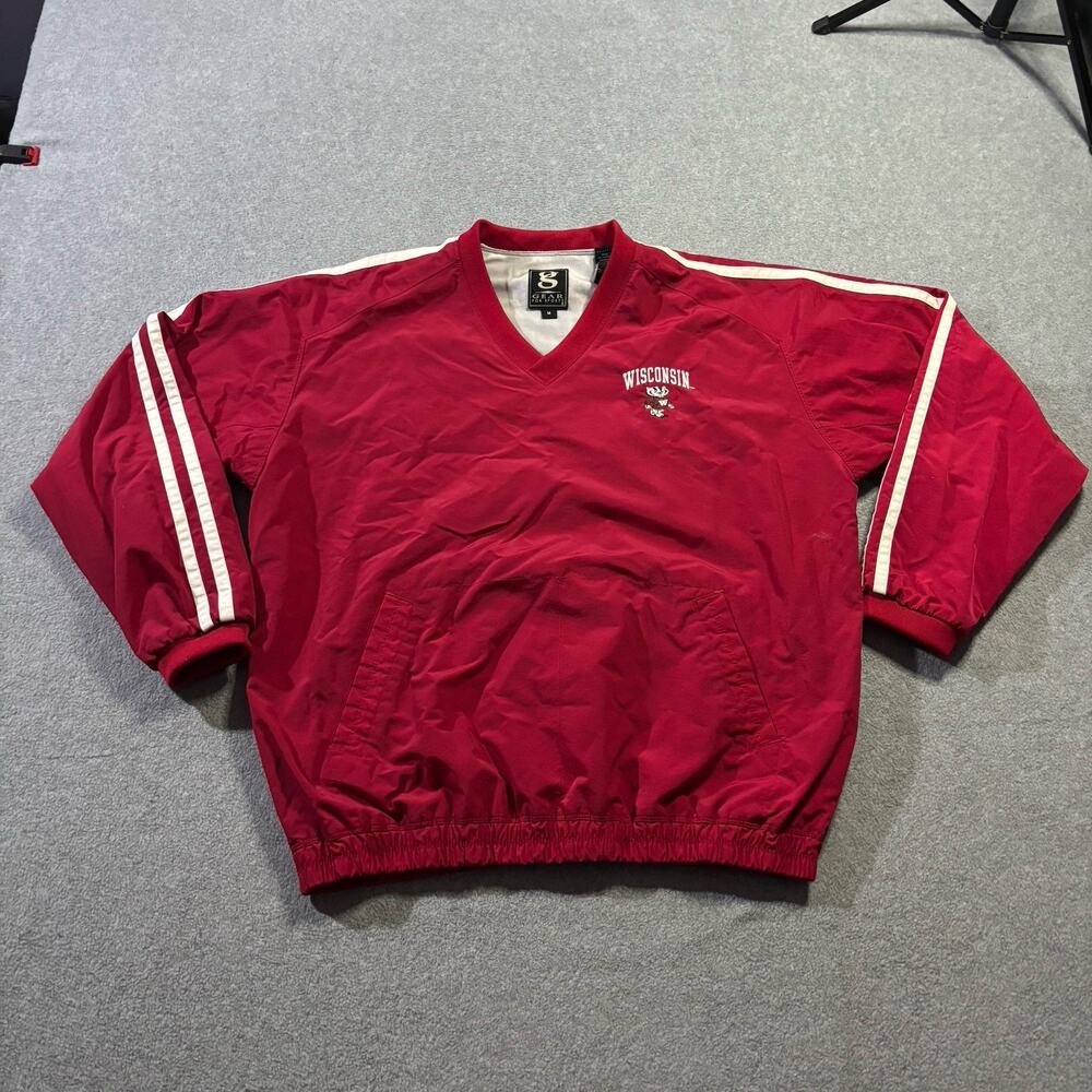 Vtg Gear For Sports Wisconsin Badgers V-Neck Windbreaker Pullover Jacket M
